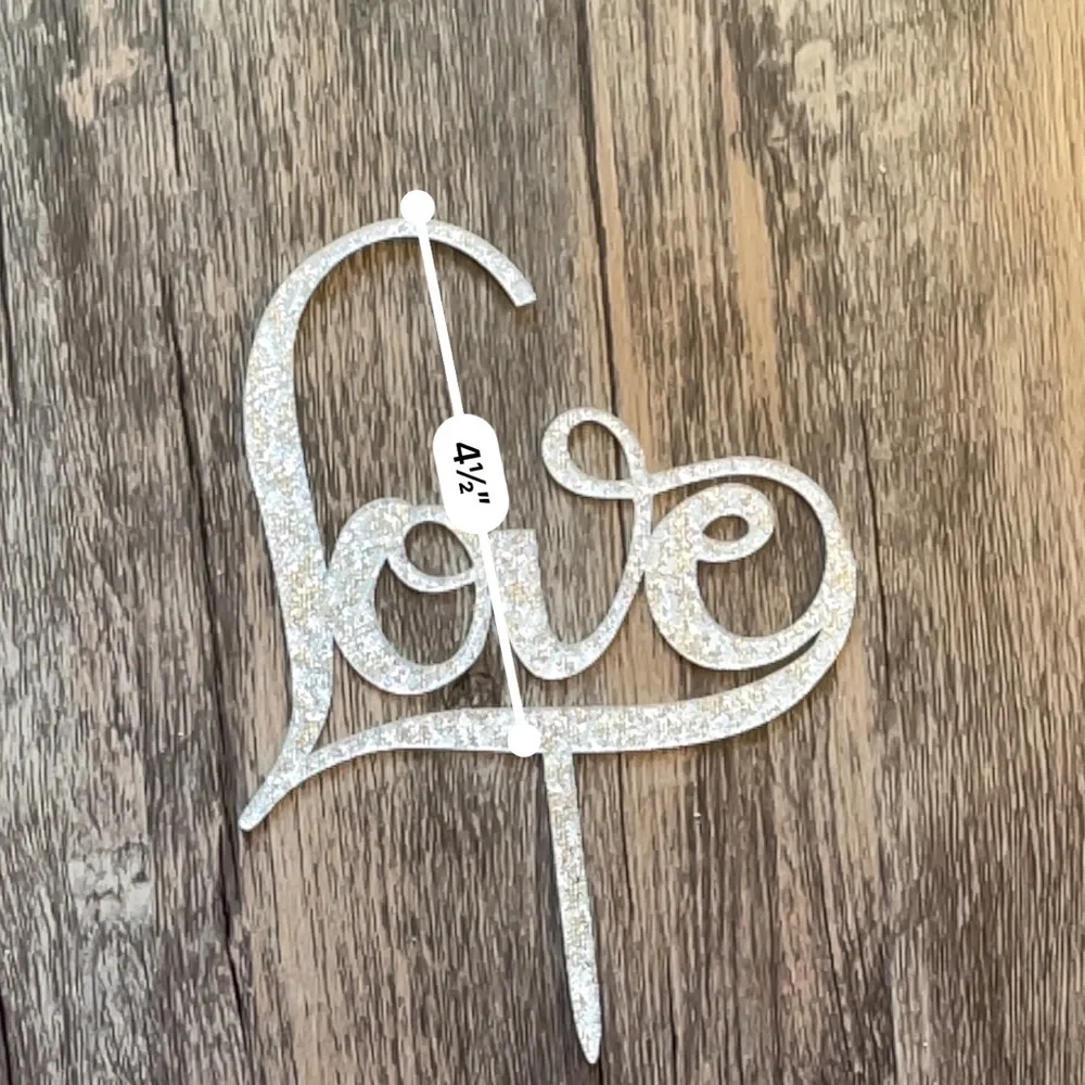 Love Cake Topper Wedding Bridal Shower Rehearsal Dinner Dessert Decor Silver